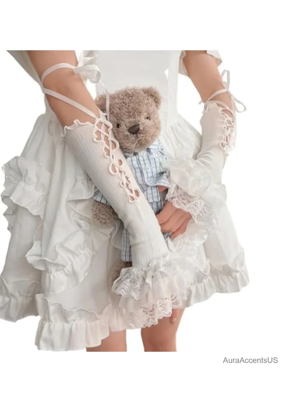 Lolita Lace Fingerless Gloves Hand Sleeve Arm Warmers Y2K Long Gloves Wrist